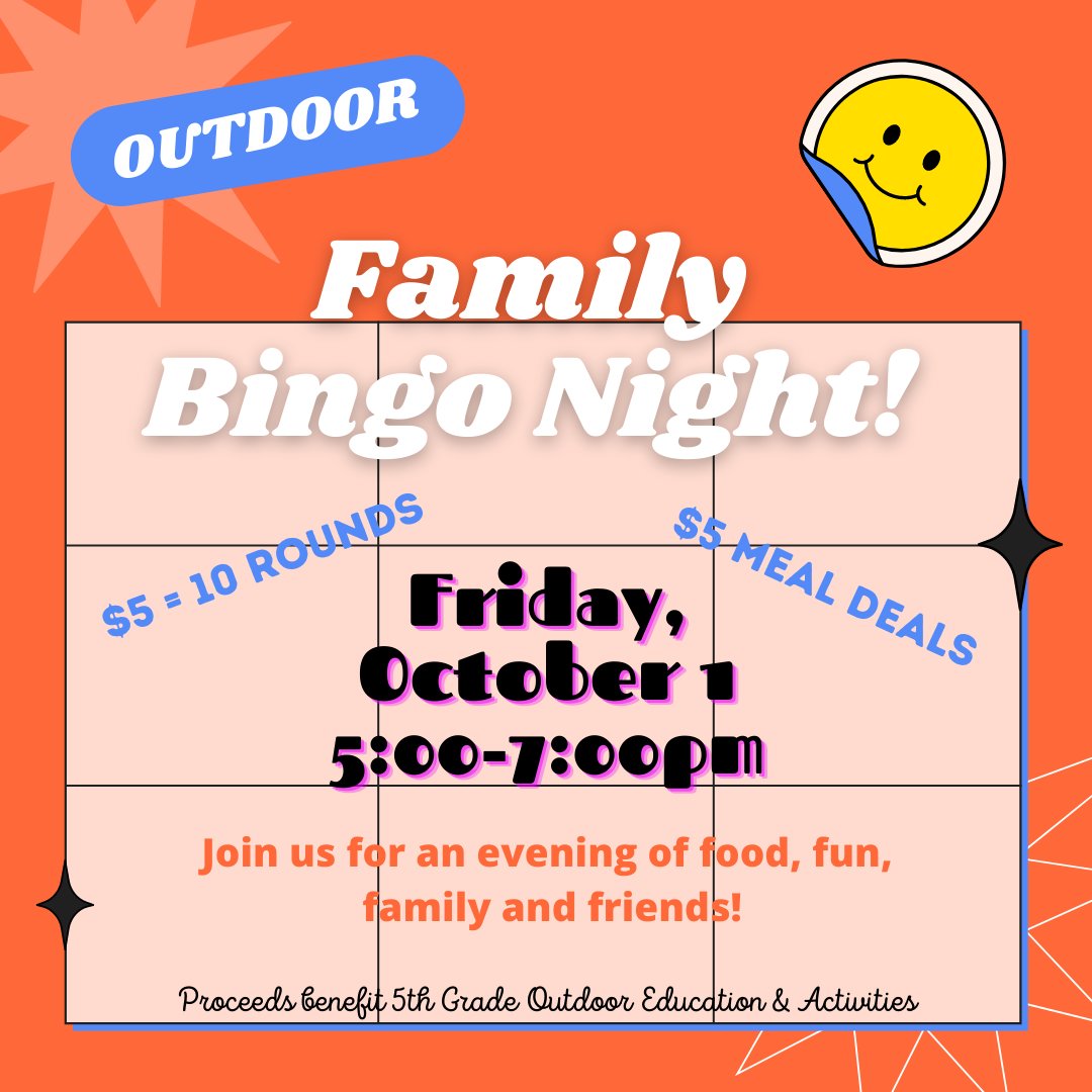 family bingo night Friday oct 1 5-7pm